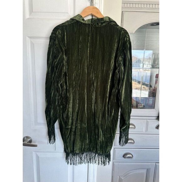 Something Navy Phoebe Velvet Emerald Shirt Dress Fringe S NWT Whimsigoth Vamp - Picture 7 of 11